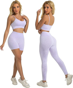 Ensemble de yoga sans couture pour femmes, tenue de sport, soutien-gorge de sport grande taille, leggings, pantalon taille mi-haute, 2 pièces, respirant, 100% nylon, devant - Product Image 3