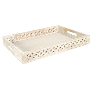 Plateau de service en bois de manguier blanc rectangulaire de haute qualité sculpté à la main pour la maison ou le restaurant à bas prix en gros - Product Image 2