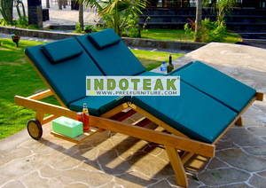 Factory Price Outdoor Double Chaise Lounges Teak Garden <b>Furniture</b> with Reclining Sun Lounger Cushion for Hotels Parks & Villas - Product Image 3