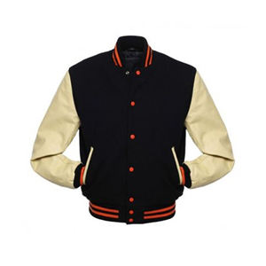 Veste bomber en cuir de haute qualité avec logo personnalisé en relief, style streetwear, veste universitaire, manches en cuir, pour homme - Product Image 1