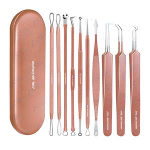 Kit d'outils pour éliminer les points noirs et les imperfections Extracteur de points blancs d'acné avec pointe incurvée arrondie en acier inoxydable allemand - Product Image 1