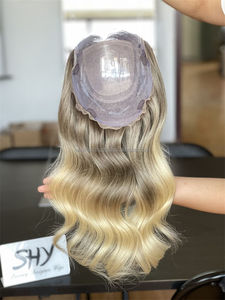 Peluca Mini de Encaje Completo SHY 2024, Cabello Remy 8*8, Color Rubio Ceniza con Reflejos, Ondulado, para Mujer - Product Image 5