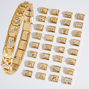Di alta qualità italiano Charms Link in acciaio inox 18k <span class=keywords><strong>oro</strong></span> puro placcatura sottovuoto con diamante italiano <span class=keywords><strong>Charm</strong></span> bracciale - Product Image 1
