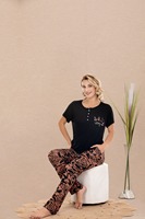 Ensemble pyjama 2 pièces en viscose tricotée pour femme, motif à pois, décontracté, doux et respirant, manches longues et short longueur genou, style turc