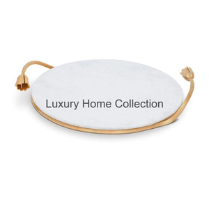 Bols en marbre tendance de l'industrie fantaisie plateau de service feuille de pierre naturelle élément de conception bordure couleur dorée table décorative - Product Image 6