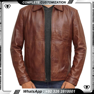 Veste bomber en cuir de vache véritable vieilli pour homme, style vintage, design classique, imperméable et coupe-vent, OEM - Product Image 2
