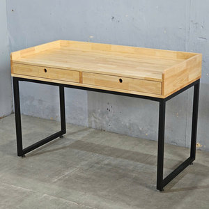 Modern Rubberwood <b>Computer</b> <b>Desk</b> with 2 Drawers and Iron Legs - Product Image 5