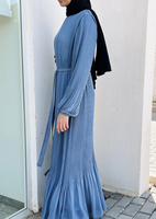 Robe musulmane YKD083 pour femmes, vêtements islamiques, hijabs, robe bleue ample traditionnelle, jupe large et fluide, élégante