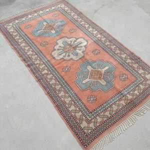 Vintage Turkish Rug 4x7 ft (122x212 cm), <b>Red</b> Floral <b>Wool</b> Rug - Product Image 2