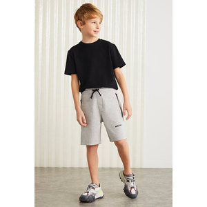 Shorts Bermuda en coton uni avec cordon de serrage, poches et logo pour enfants, vêtements décontractés GRIMELANGE - Product Image 3