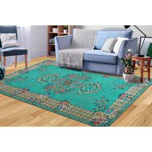 Tapis verts Benetton, tapis floraux, tapis à motifs ethniques, tapis bohème, tapis doux non tissé - Product Image 1