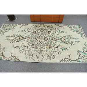 Alfombra de 3.8x7.8 pies, Alfombra Turca Vintage, Alfombra Marroquí Marrón y Azul - Product Image 2