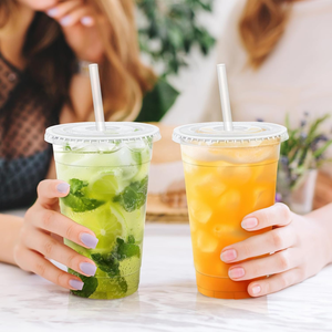20oz Modern Durable BPA Free PET/PLA Disposable <b>Cups</b> with <b>Lids</b> & <b>Straws</b> Leak Proof Eco-Friendly Food Safe for Cold Beverages - Product Image 1