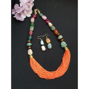 Conjunto de collar de cuentas de semilla de melocotón geométrico étnico joyería fina perla diamante para boda fiesta compromiso aluminio resina plástico - Product Image 2