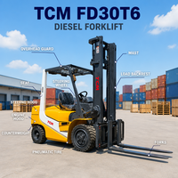 Chariot élévateur diesel d'occasion TCM FD30T6 avec hauteur de levage de 4000 mm et accessoire de déplaceur latéral fonctionnel