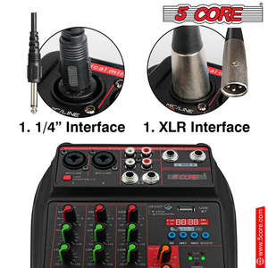 5Core Audio Mixer 4 Channel DJ Soundboard <b>USB</b> Interface Bluetooth Mixing Console w Repeat Delay +48V - Product Image 5