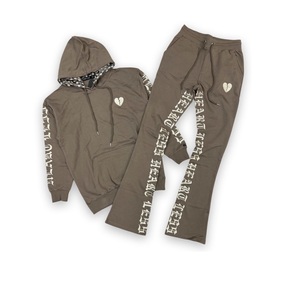 Pantalons de survêtement et sweat à capuche évasés deux pièces en éponge française avec logo personnalisé pour hommes Survêtements de jogging grande taille - Product Image 3