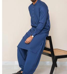 เสื้อผ้าชนเผ่าที่ออกแบบมาใหม่ล่าสุดของผู้ชายชาลวาร์คาเมซสีฟ้าสินค้าขายดี - Product Image 3