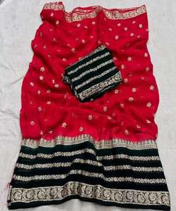 Party Wear Silk Rayon Saree with Velvet Tissue Floral Lace Detailing Embroidery for Wedding Season - Product Image 1