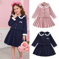 Vente flash - Automne-hiver - Nouvelle collection - Ensemble jupe et manteau à manches longues de style coréen pour petites filles - Ensembles de vêtements pour filles - Costumes tendance