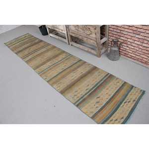 Vintage Rug, 2.4x11.2 ft Runner Rug, <b>Brown</b> Floral <b>Wool</b> Turkish Rug - Product Image 1