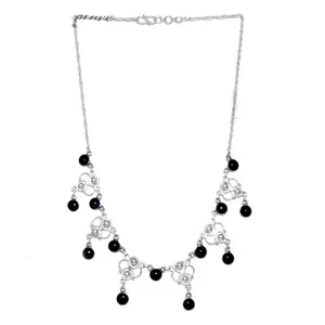 "Women's Trendy Rhodium-Plated 925 <b>Silver</b> Onyx Bead Necklace-Elegant Gift Option for Wedding Occasions" - Product Image 3