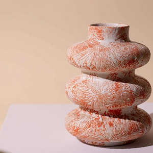 แจกันเซรามิกทรงสามวงแหวนสีส้มไหม้สไตล์อาร์ตเดโค แจกันพอร์ซเลนทรงสูงสำหรับตกแต่งบ้านเคลือบด้านสไตล์จีนสำหรับใช้ภายใน - Product Image 2