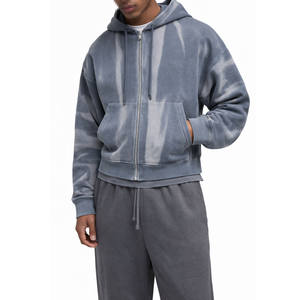 Sweat à capuche zippé intégral pour homme, effet délavé, polaire épais, coupe décontractée, pour fabrication en gros OEM de marques personnalisées - Product Image 3