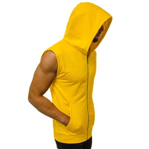 Fabricant solide Fitness à capuche Singlet coton gilets Gym Wear logo imprimé sans manches à capuche hommes - Product Image 3