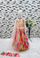 VISHNU K DESIGN Hint Çocuk Lhenga Choli Dupatta İpek Yumuşak Baskılı Kolsuz Her Mevsim Stokta Model OC-194 100 Adet Mevcut