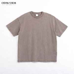 T-shirt ample de haute qualité Batik lourd pour hommes col rond Vintage flocon de neige court coton lavé T-shirt noir pour hommes - Product Image 3