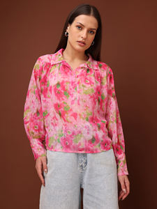 Impreso Púrpura Abstracto Impreso Cuello Mangas completas Cómodo Casual Top - Product Image 3