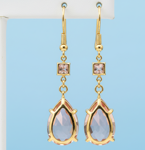 Wholesale 4.5 Inch Champagne Hydro 6mm Round & 12×16 mm Pear CZ Earring 925 Sterling Silver 18K Gold Plated - Product Image 1