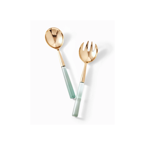 Juego de cubiertos con mango de cuchara para ensalada de acero, tenedor, cuchara con mango de resina blanco y negro transparente - Product Image 2