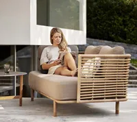 Banc en rotin incurvé bohème fabriqué à la main chaise de loisirs Durable ensemble de coussin en peluche élégant rustique pour salon Patio extérieur