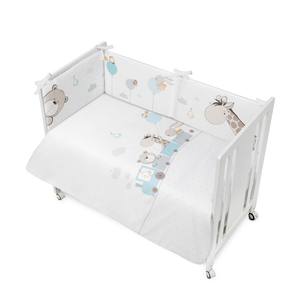 Ensemble de 2 pièces vert menthe moderne motif Jirafa Tren en mousseline de coton, housse de couette et protège-lit amovible, technique tissée - Product Image 1