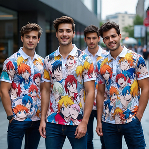Anime Printed for Shirt Men's Polyester/Cotton <b>Knitted</b> Fabric Short Sleeve Breathable Quick Dry Digital Printing - Product Image 1