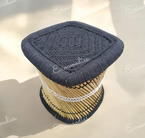 Tabouret simple tissé de canne en bambou naturel élégant moderne Console d'incrustation d'os de pouf pour l'usage extérieur de jardin ou de parc de balcon terrasse - Product Image 5