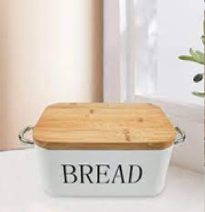 Boîte à pain en métal vert menthe avec couvercle en bois Bac de rangement de cuisine moderne pour la vente en gros Couleur et logo personnalisés-pour les déjeuners - Product Image 5