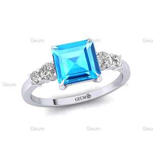 Diseño clásico Precious 100% Natural Swiss Blue Topaz & Diamond Anillos de compromiso en 18K Sólido/Rosa/Amarillo/Oro blanco OEM - Product Image 3