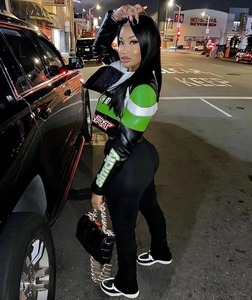 Ropa de calle para mujer, chaqueta de cuero con parche de carreras, estilo Moto recortada, transpirable, estampado, diseño de bloque de Color, prendas de vestir exteriores informales - Product Image 5