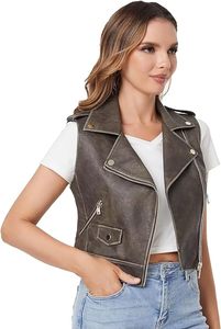 Chaleco de cuero personalizado para mujer: PU sin mangas de chaleco de motorista, ajustado, chaqueta de solapa de piel de oveja, fabricante y exportador - Product Image 3