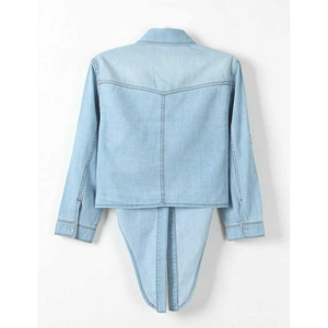 OEM Veste en jean bleue respirante de haute qualité pour femmes avec capuche en coton Matériau de remplissage Logo Décoration - Product Image 3