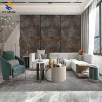 Dalle en pierre frittée KT STONE, brun terre, avec texture naturelle craquelée, pour comptoirs de café et projets de rénovation intérieure