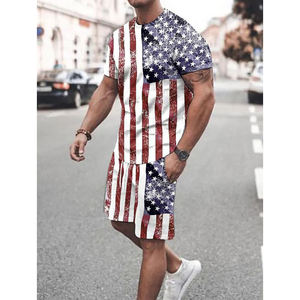 Camisetas y pantalones cortos con estampado de bandera americana para hombre, conjunto de ropa informal con cuello redondo, chándales para el día de la independencia, Verano - Product Image 1