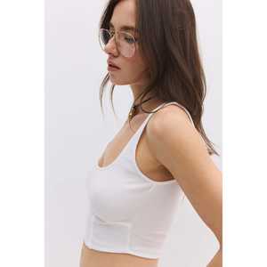 Chemisier décontracté à bretelles épaisses et motifs, avec détail corset et logo frontal, 100 % coton - Product Image 4