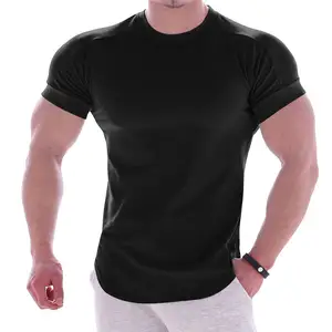 Summer Men Crew Neck Gym Short Sleeve T-Shirt Tight Slim Fit Muscle Tee Tops With Custom Logo and Label