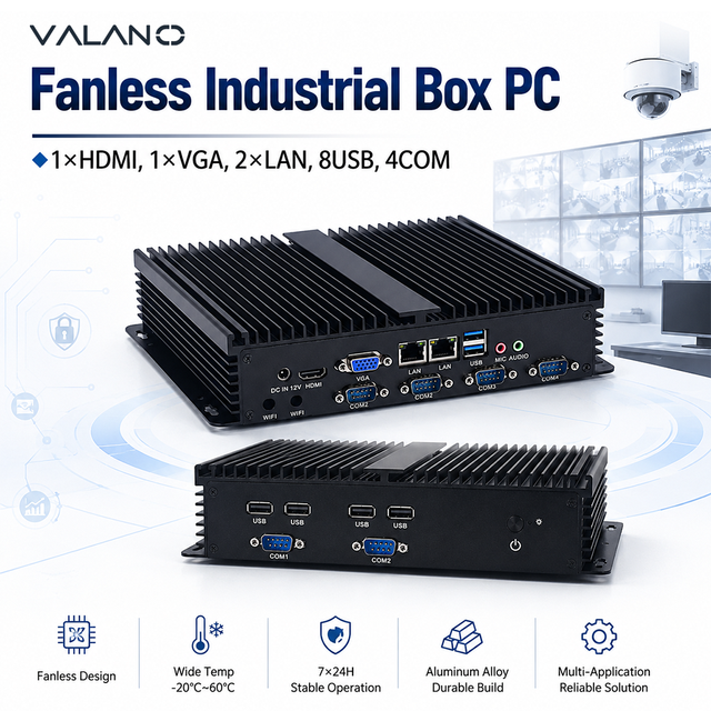 Valano Industrial PC N150 Fanless Embedded Computer M.2 NVMe SSD for Remote Monitoring System