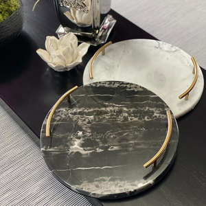 Plateau en marbre élégant plateau décoratif fait à la main pour table à manger organisateur de vanité cadeau de pièce maîtresse de cuisine - Product Image 6