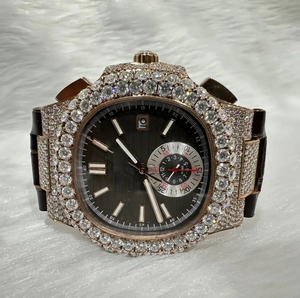 Montre avec bracelet en cuir et diamant, réglage automatique de la date, la plus vendue, montre mécanique bling hip hop glacé - Product Image 4